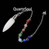 Clear Quartz Crystal Pendulum Dowsing Tool with Chakra Bead Chain