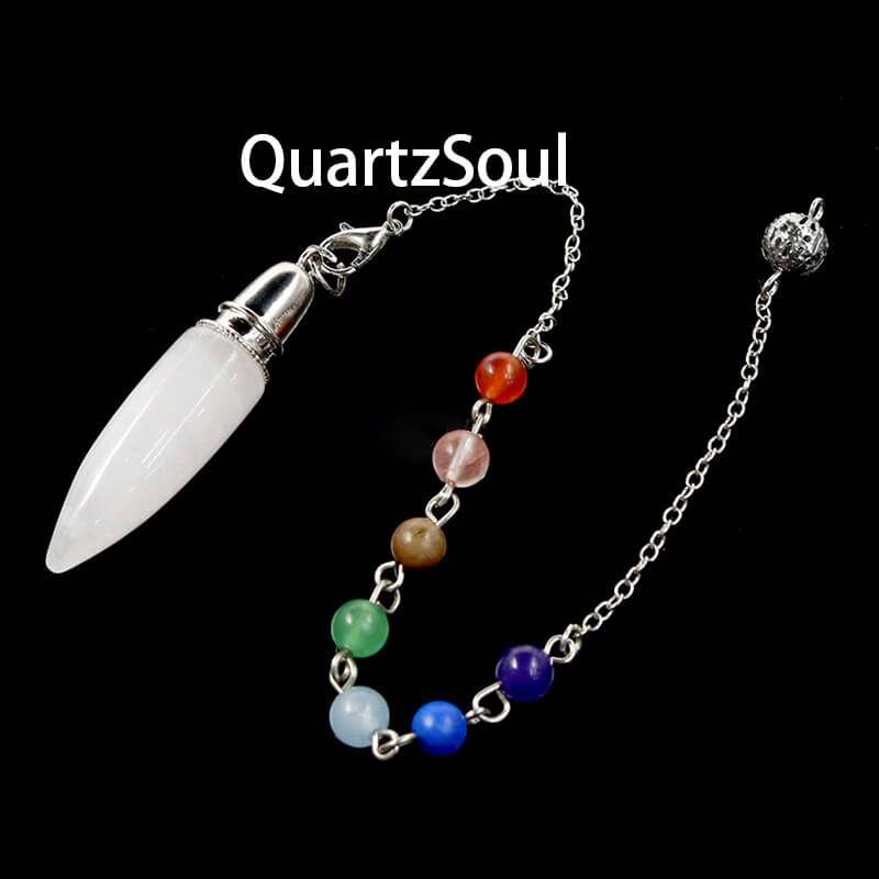 Clear Quartz Crystal Pendulum Dowsing Tool with Chakra Bead Chain