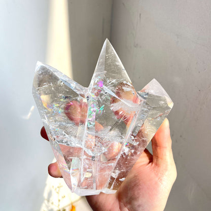 Clear quartz crystal points showing beautiful light refraction properties