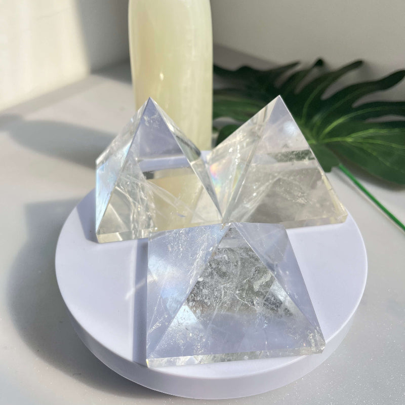 Natural clear quartz crystal pyramid showing clarity