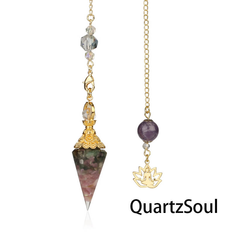 Colorful tourmaline crystal pendulum for chakra balancing