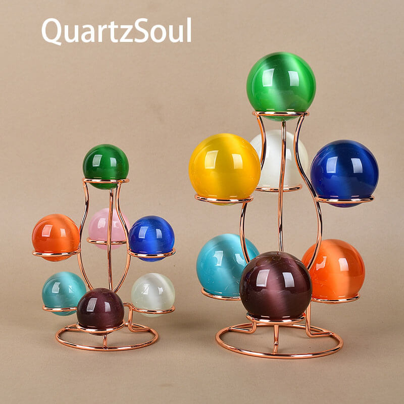 Copper wire multi-sphere crystal ball display stand with colorful gemstone balls