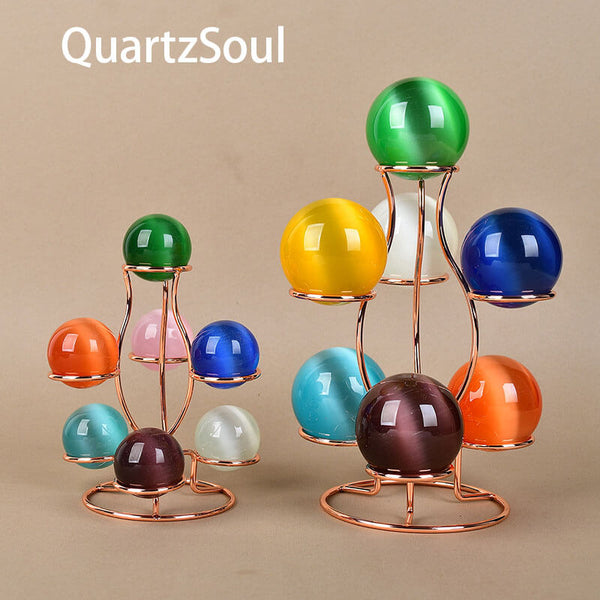 Copper wire multi-sphere crystal ball display stand with colorful gemstone balls