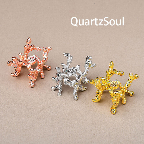 Elegant coral branch crystal display stands in rose gold, silver, and gold finishes