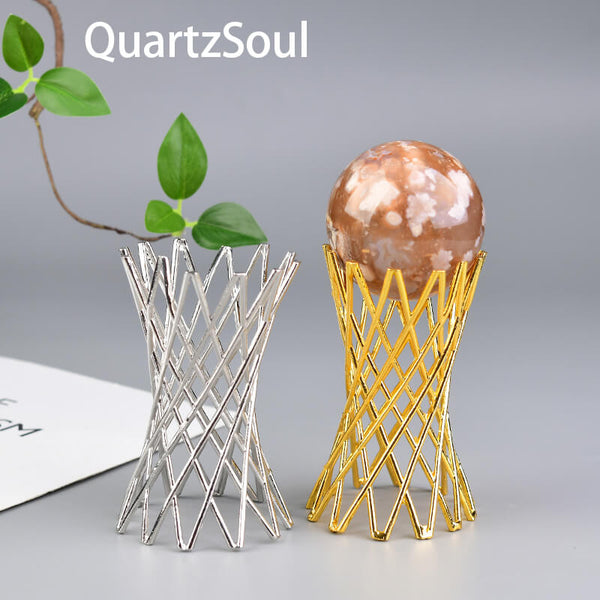  Gold and silver crystal sphere stands with orange sunstone crystal ball showcase