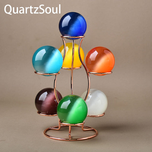 Multi-Tier Crystal Ball Display Stand with Copper Wire Frame
