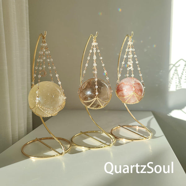 Crystal Dream Catchers with Ball Stands in Gold and Silver Together