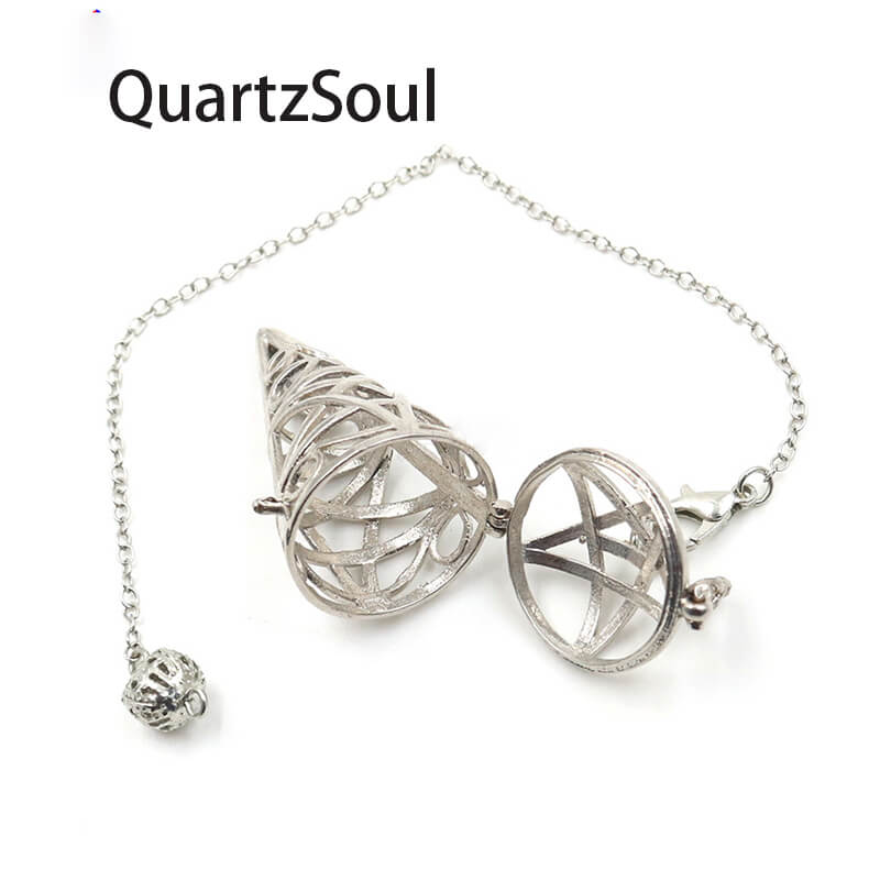 Silver Geometric Divination Pendulum Tool with Decorative Focus Bead