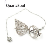 Silver Geometric Divination Pendulum Tool with Decorative Focus Bead