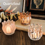 Complete collection of crystal tulip candle holders in transparent, brown, and frosted finishes
