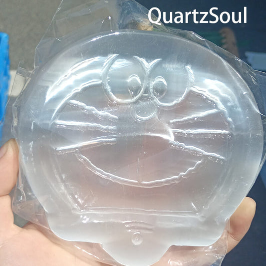 Doraemon shaped selenite crystal carving wholesale