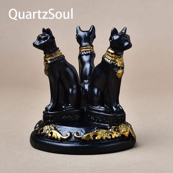 Elegant Egyptian Bastet Cat Crystal Ball Stand with Gold Accents Front View
