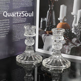 Elegant crystal glass candle holders with ribbed design for displaying candles or crystals