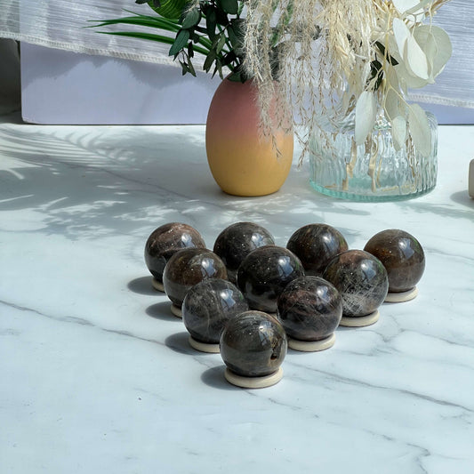 Premium Flashy Black Moonstone Sphere Crystal Healing Stone Wholesale