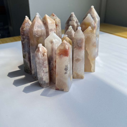 Premium Flower Agate Crystal Tower for energy healing and spiritual practice