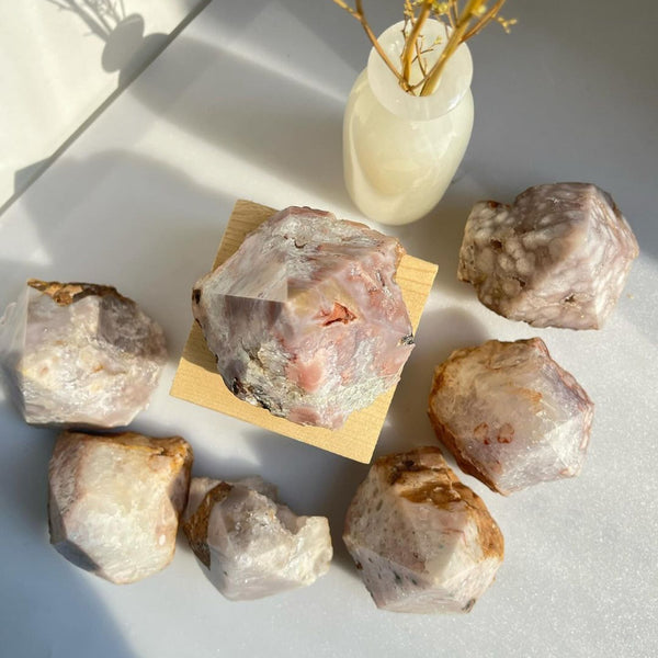 Pink Flower Detail in Wholesale Flower Agate Crystal Point