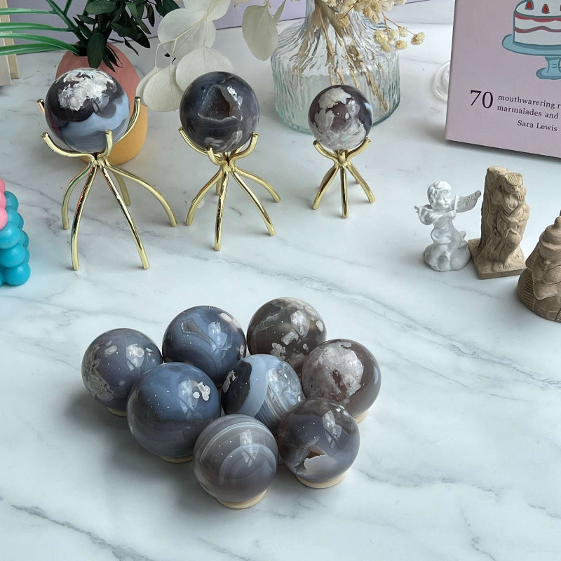 Natural pink and white patterns in premium Flower Agate Sphere