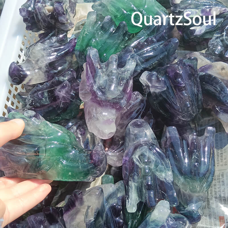 Premium fluorite crystal hand carvings available for wholesale crystal suppliers