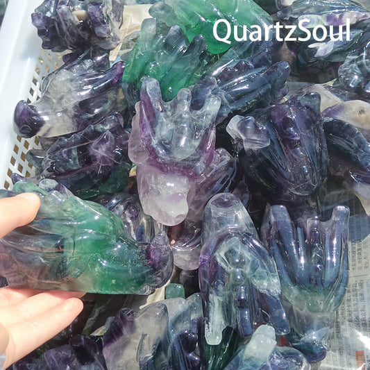 Premium fluorite crystal hand carvings available for wholesale crystal suppliers