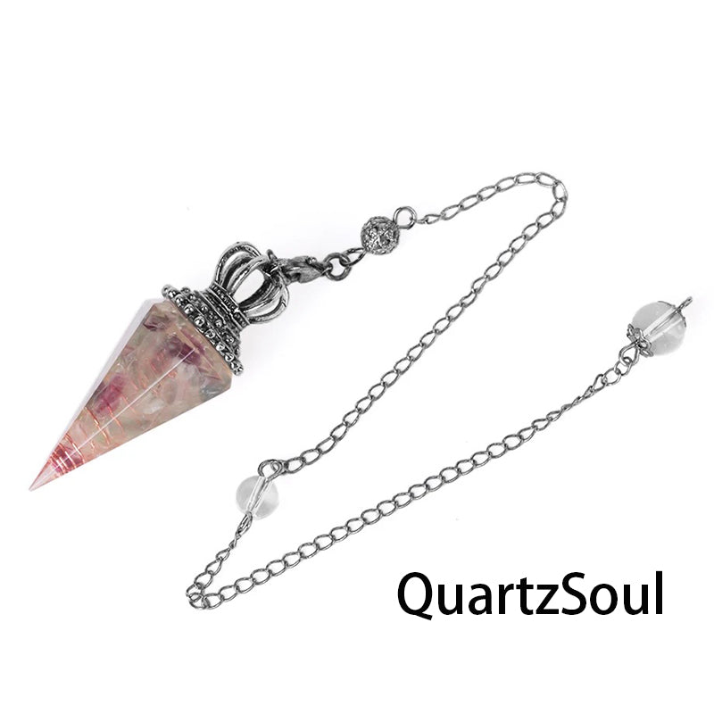 Fluorite crystal pendulum with ornate silver crown design