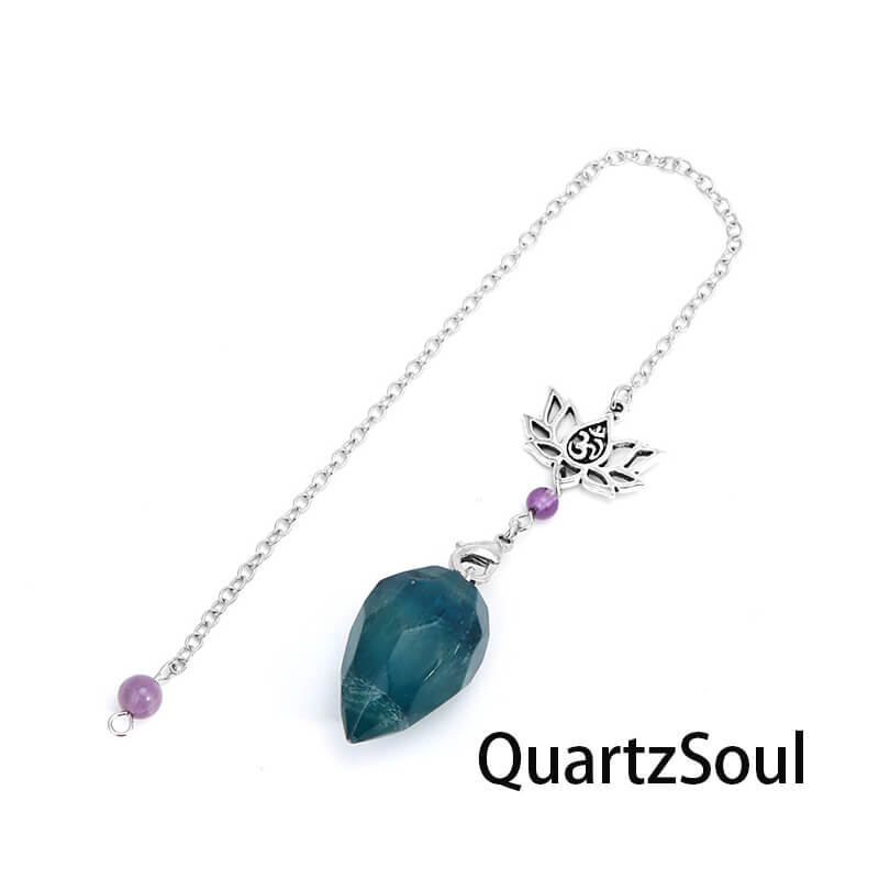 Fluorite crystal pendulum with lotus charm for mental clarity and focus