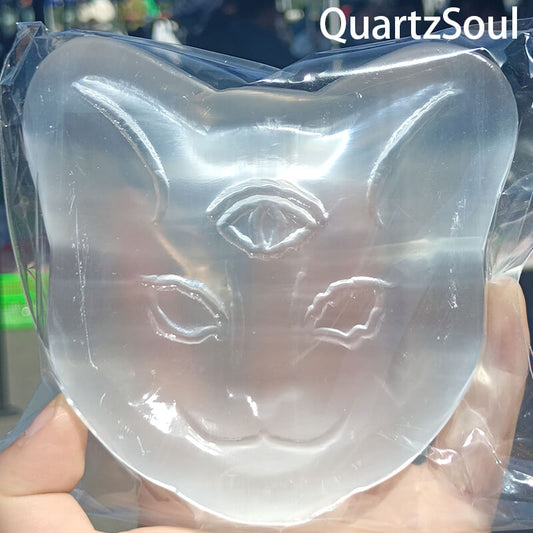Hand-carved fox head selenite crystal carving wholesale