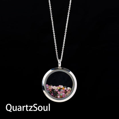 Model Wearing Glass Photo Box Crystal Pendant Necklace
