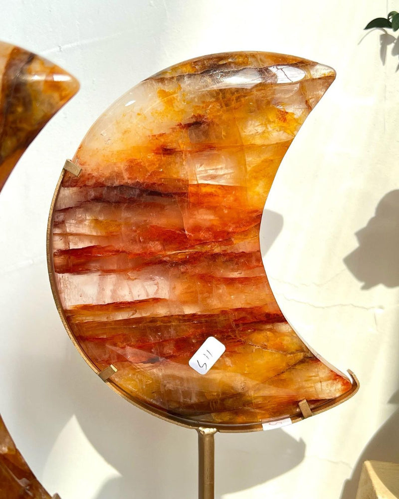 Close-up of Golden Healer Moon Crystal revealing internal golden structures