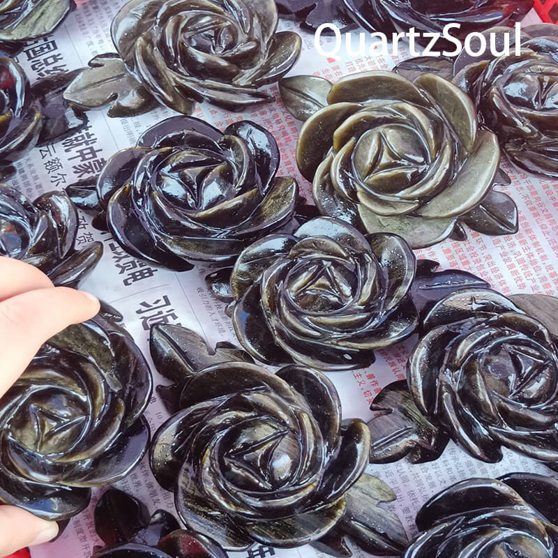 Golden Obsidian Rose Crystal Flower Wholesale Bulk Supply