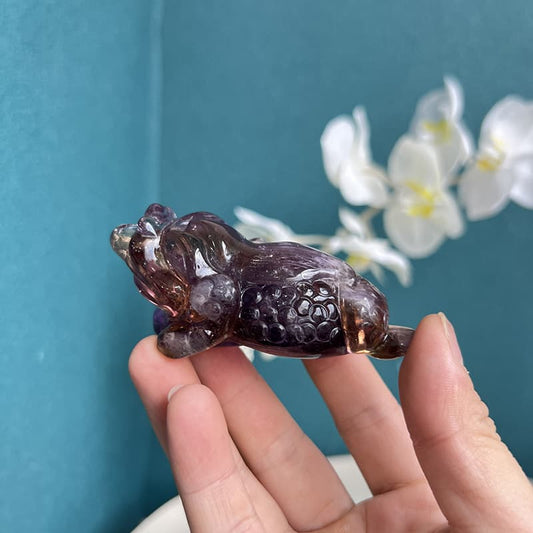 Golden Toad Ametrine Crystal Carving Handcrafted Prosperity Symbol