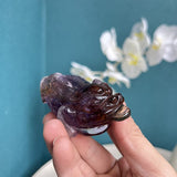 Golden Toad Ametrine Crystal Carving as Prosperity Symbol