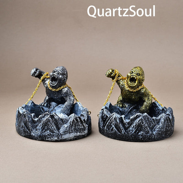 Handcrafted Gorilla Crystal Ball Display Stand with Mountain Base