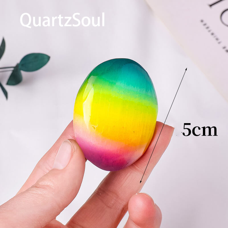 Ethereal Rainbow Selenite Palm Stone - Healing Crystal Gem