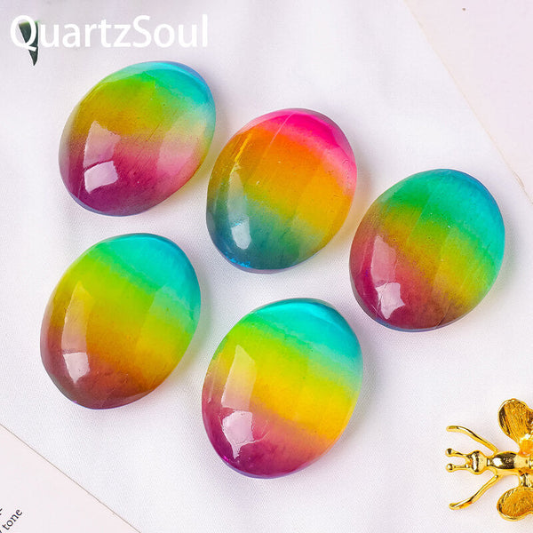 Gradient Rainbow Selenite Palm Stone - Healing Crystal