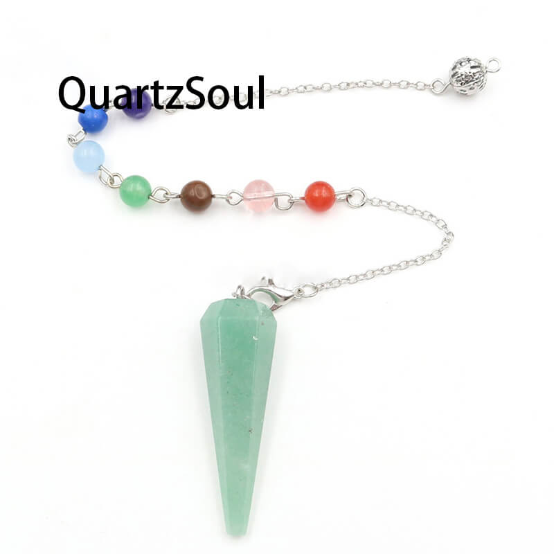 Green Aventurine Crystal Pendulum with Chakra Beads for Abundance
