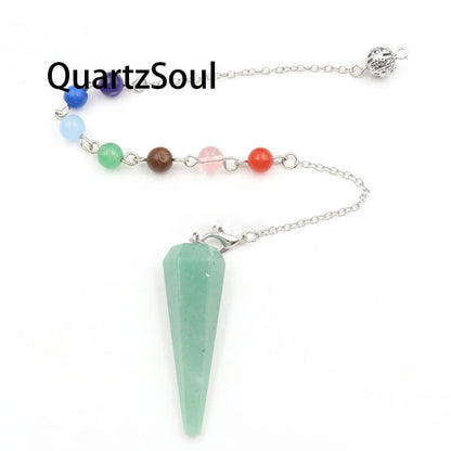 Green Aventurine Crystal Pendulum with Chakra Beads for Abundance
