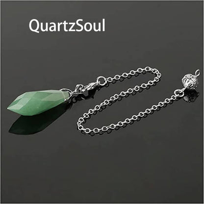 Green Aventurine Divination Pendulum with Silver Chain