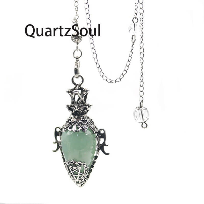 Green Aventurine Crystal Pendulum with Filigree Design for Abundance