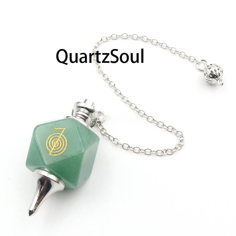 Green Aventurine Crystal Pendulum with Sacred Geometry Symbol for Abundance and Opportunity