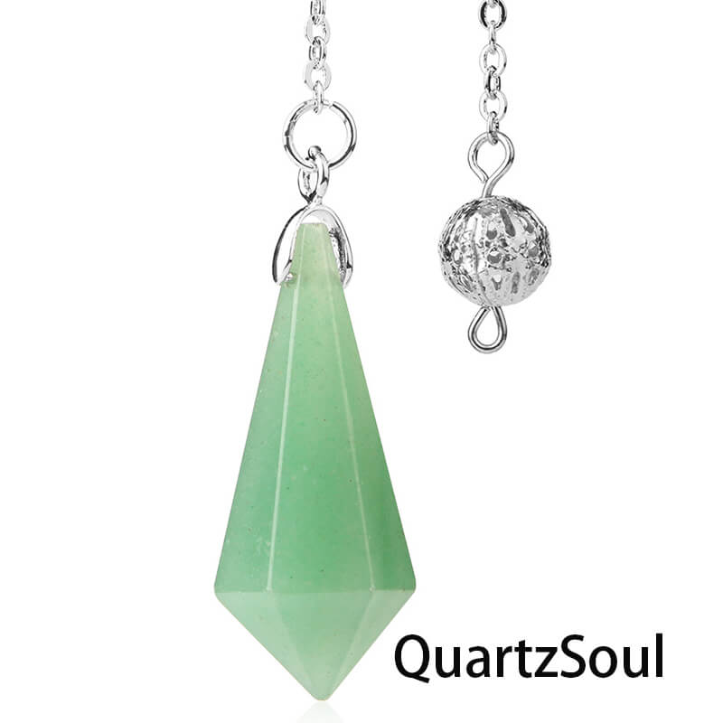 Green Aventurine hexagonal pendulum with silver chain for prosperity