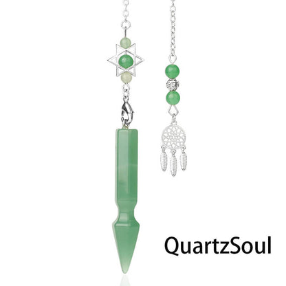 Green aventurine crystal pendulum with dreamcatcher for spiritual guidance