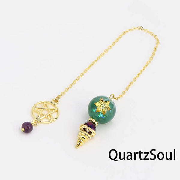 Green aventurine crystal pendulum with pentagram charm for prosperity divination