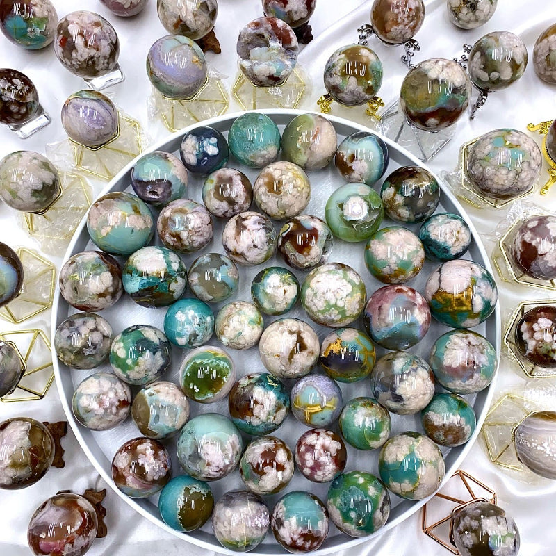 Premium Green Flower Agate Crystal Sphere Wholesale Healing Stone
