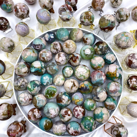 Premium Green Flower Agate Crystal Sphere Wholesale Healing Stone