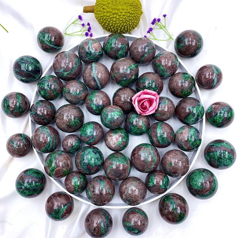 Green Strawberry Quartz and Garnet Symbiotic Sphere Wholesale Healing