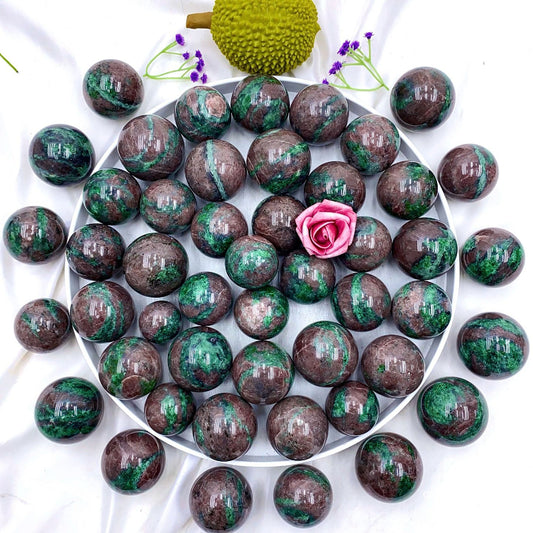 Green Strawberry Quartz and Garnet Symbiotic Sphere Wholesale Healing