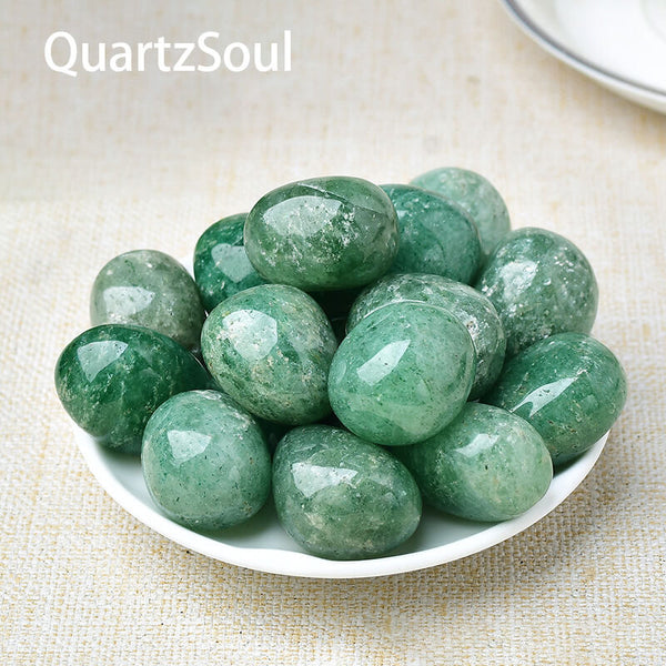  Premium Green Strawberry Quartz Tumbled Healing Crystal Gemstones in Bowl