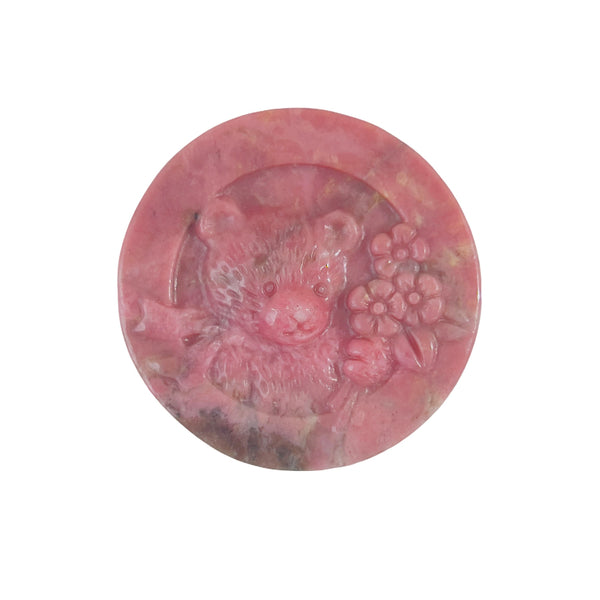 Hand-carved rhodonite crystal bear spiritual animal with polished surface and natural patterns