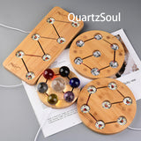 Round bamboo crystal ball stand with LED lights for displaying crystal spheres and minerals