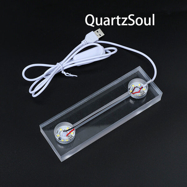 Small illuminated acrylic cuboid crystal display stand with USB connection for spheres and clusters